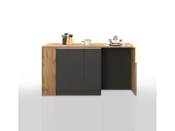 Isla de cocina Sole con 2 puertas, 2 cajones y 1 estante, color antracita mate/roble, 168 x 90 x 91 cm