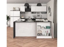 Isla de cocina Sole con 4 puertas en blanco brillo y report 200x90x90 cm