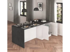 Isla de cocina Sole con 4 puertas en blanco brillo y report 200x90x90 cm