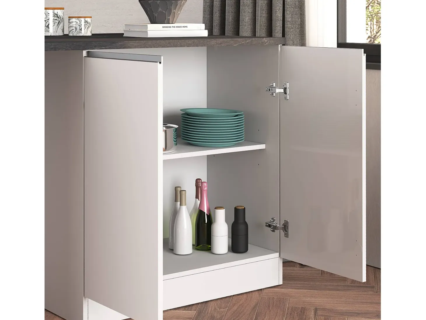 Isla de cocina Sole con 4 puertas en blanco brillo y report 200x90x90 cm