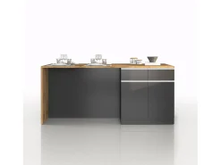 Isla de cocina Sole con 4 puertas y 4 cajones, color antracita mate/roble, 200 x 90 x 90 cm