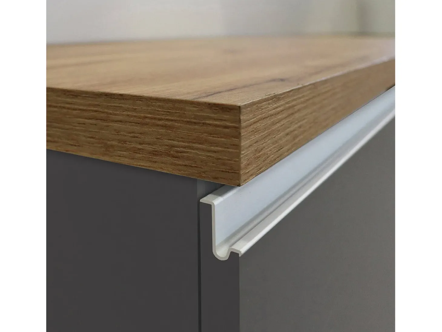 Isla de cocina Sole con 4 puertas y 4 cajones, color antracita mate/roble, 200 x 90 x 90 cm