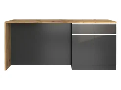 Isla de cocina Sole con 4 puertas y 4 cajones, color antracita mate/roble, 200 x 90 x 90 cm