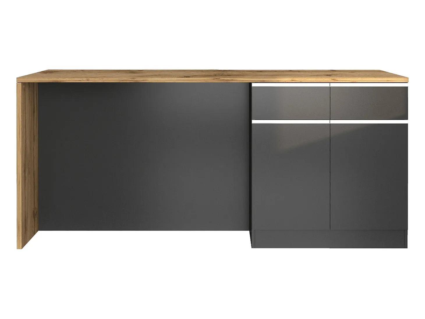 Isla de cocina Sole con 4 puertas y 4 cajones, color antracita mate/roble, 200 x 90 x 90 cm