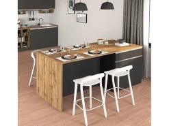 Isla de cocina Sole con 4 puertas y 4 cajones, color antracita mate/roble, 200 x 90 x 90 cm