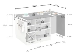 Isla de cocina Sole con 1 puerta, 2 cajones y 6 compartimentos, color antracita mate/roble, 153 x 90 x 91 cm