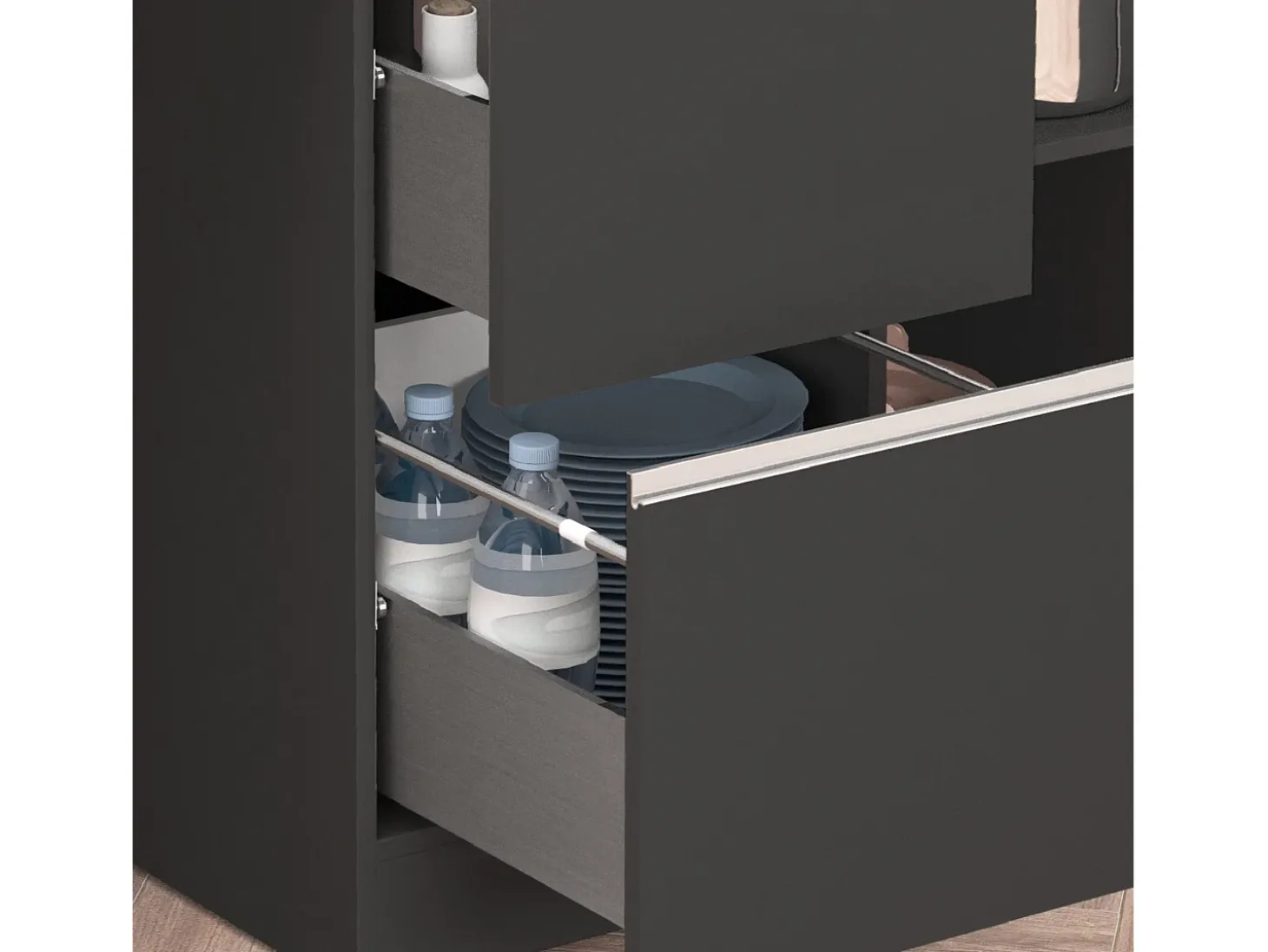 Isla de cocina Sole con 1 puerta, 2 cajones y 6 compartimentos, color antracita mate/roble, 153 x 90 x 91 cm