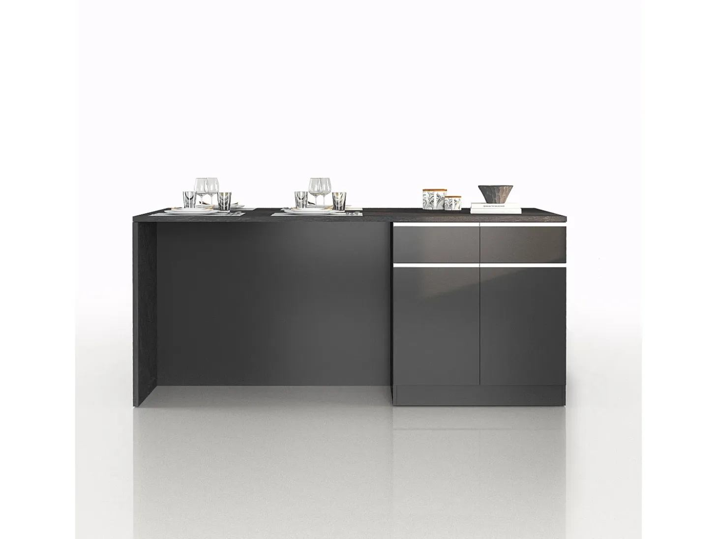 Isla de cocina Sole con 4 puertas y 4 cajones en antracita mate/report 200x90x90 cm