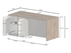 Isla de cocina Sole con 4 puertas, blanco brillo y roble, 200 x 90 x 90 cm