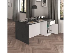 Isla de cocina Sole con 2 puertas y 2 cajones blanco brillo y report 160x90x90 cm