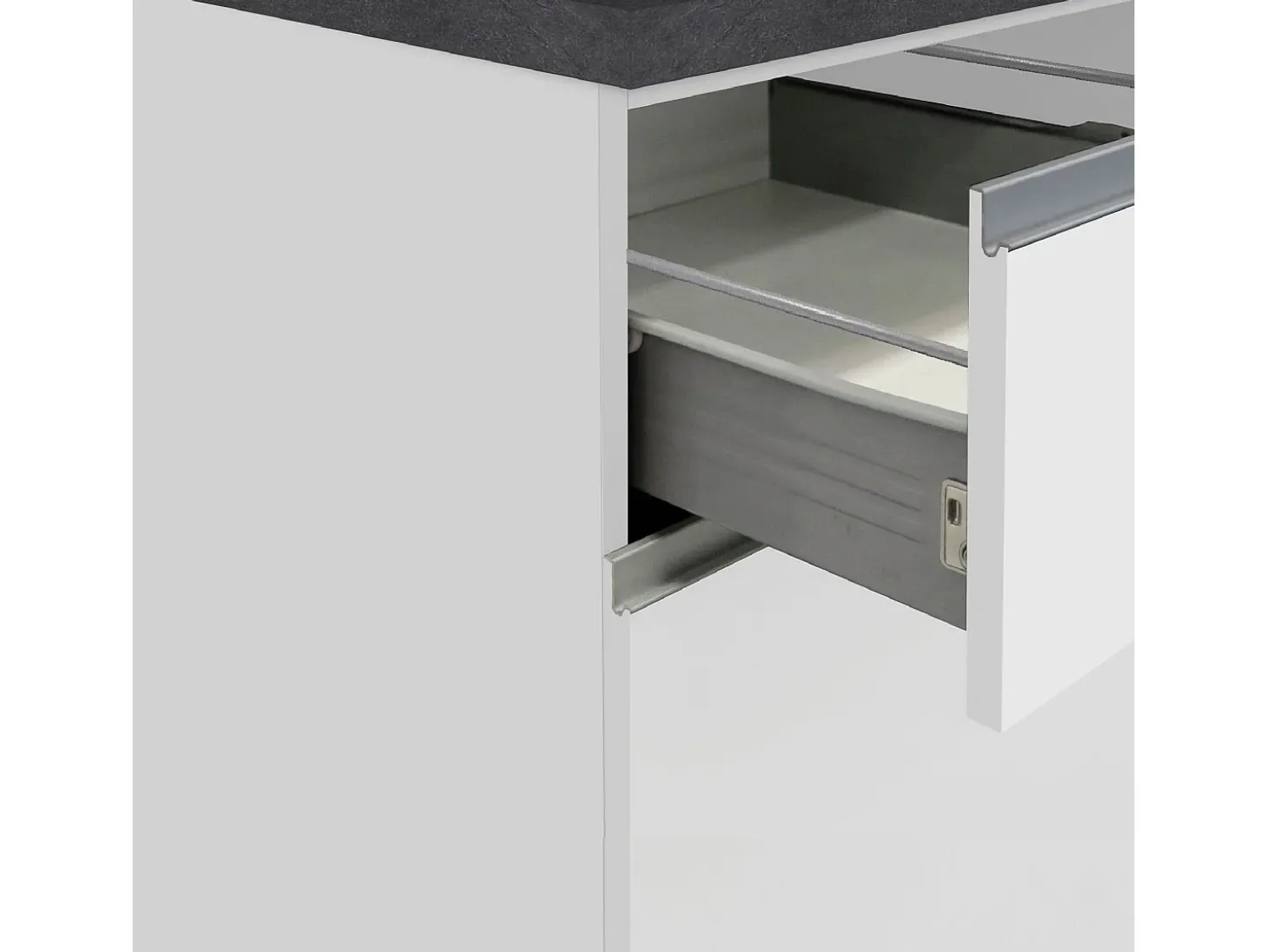 Isla de cocina Sole con 2 puertas y 2 cajones blanco brillo y report 160x90x90 cm