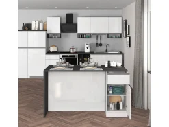 Isla de cocina Sole con 2 puertas y 2 cajones blanco brillo y report 160x90x90 cm