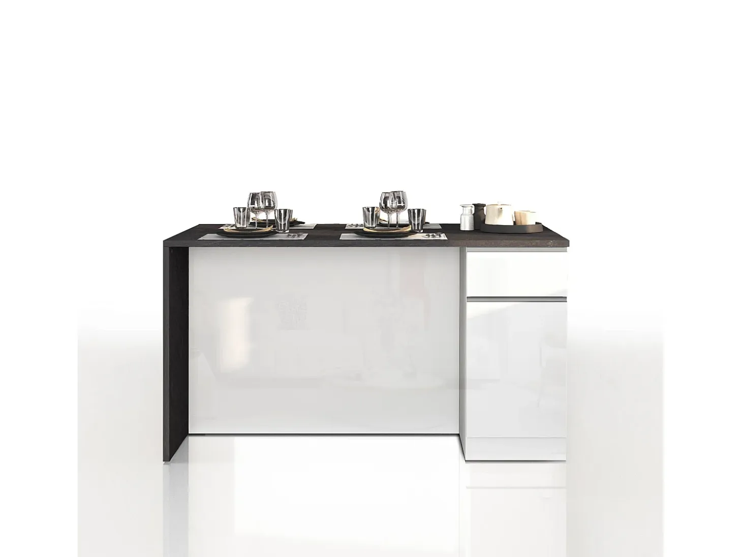 Isla de cocina Sole con 2 puertas y 2 cajones blanco brillo y report 160x90x90 cm