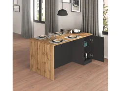 Isla de cocina Sole con 2 puertas en antracita mate/roble 160x90x90 cm
