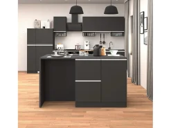 Isla de cocina Sole con 1 puerta, 2 cajones y 6 compartimentos, color antracita mate/report 153x90x91 cm
