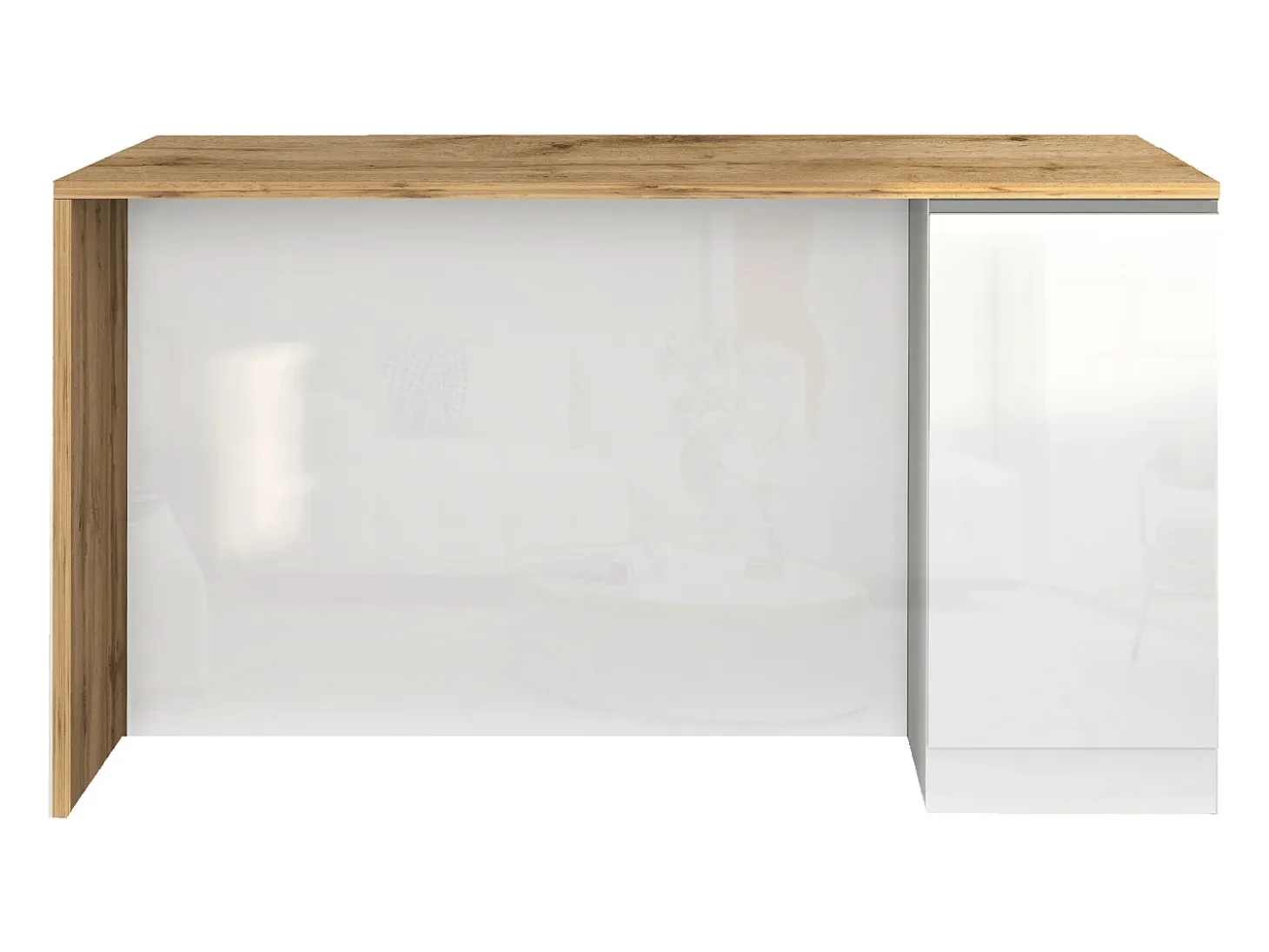Isla de cocina Sole con 2 puertas en blanco brillo y roble 160x90x90 cm