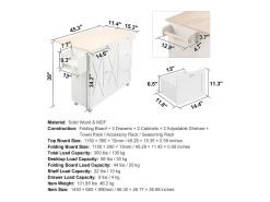 Isla de Cocina, SucceBuy Carrito de Cocina de 115 cm con Ruedas, Armario de Almacenamiento con Cajón y Estante