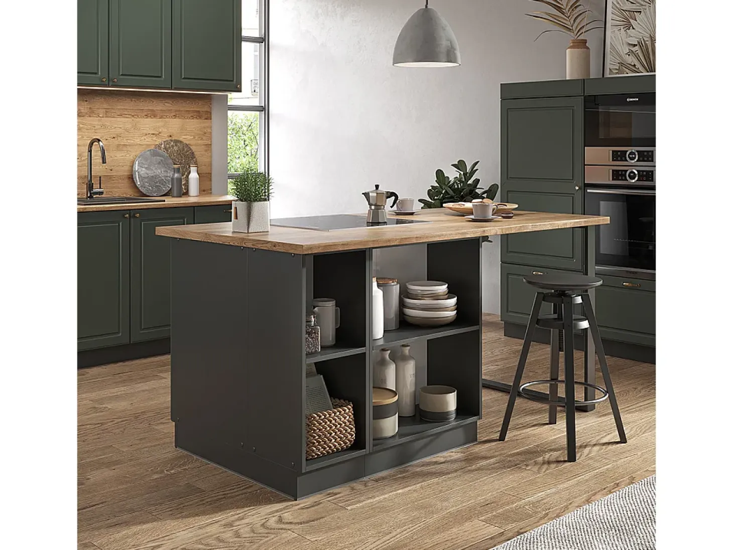 Isla de cocina verde-dorado casa de campo/antracita 90x60x82 fame-line