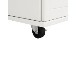 Isla de la cocina central en paneles MDF, con almacenamiento, ruedas giratorias, mesa plegable, 106x50/78x90.5cm, blanco