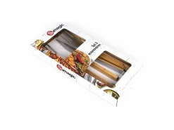 Juego de 3 accesorios de acero inoxidable con asas de bambú para barbacoa y parrilla