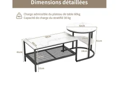 Juego de 2 mesas de centro extraíbles y apilables con estructura de metal, juego de 2 mesas de centro 2 en 1 con espacio de almacenamiento, modernas, color negro