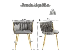 Juego de 2 Silla en terciopelo gris - patas de metal con patines antideslizantes - 54x52x72cm