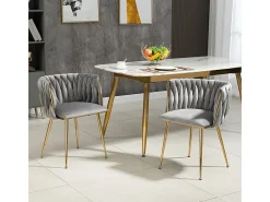 Juego de 2 Silla en terciopelo gris - patas de metal con patines antideslizantes - 54x52x72cm