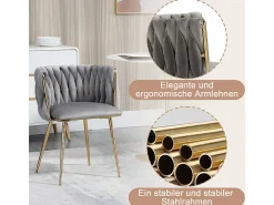 Juego de 2 Silla en terciopelo gris - patas de metal con patines antideslizantes - 54x52x72cm