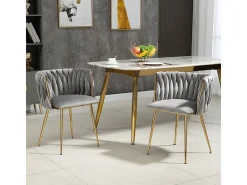 Juego de 2 Silla en terciopelo gris - patas de metal con patines antideslizantes - 54x52x72cm