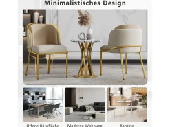 Juego de 4 sillas - 55 x 55 x 85 cm - patas basculantes ajustables - metal + polipiel - Beige/Caqui