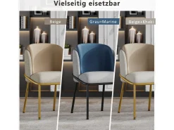 Juego de 4 sillas - 55 x 55 x 85 cm - patas basculantes ajustables - metal + polipiel - Beige/Caqui