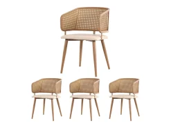 Juego de 4 sillas - Patas de metal - Cojines de polipiel - Beige-marrón
