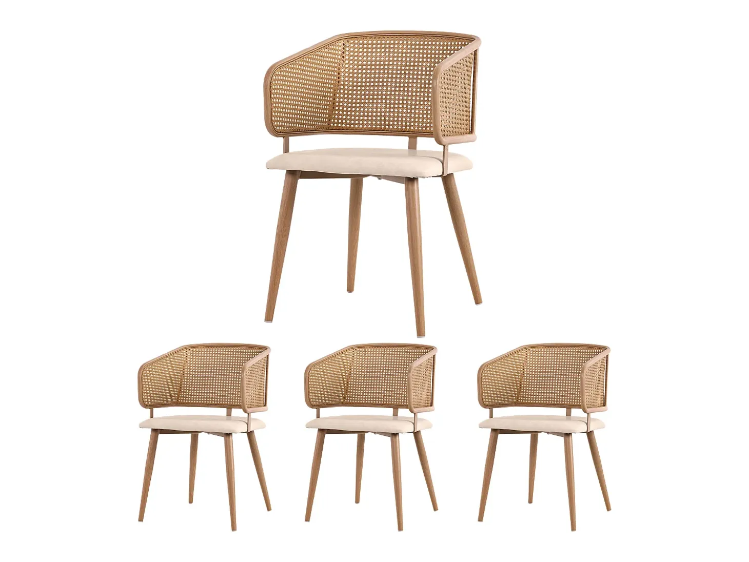 Juego de 4 sillas - Patas de metal - Cojines de polipiel - Beige-marrón
