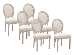 Juego de 6 sillas - Rejilla, tela y madera de hevea - Beige - ANTOINETTE