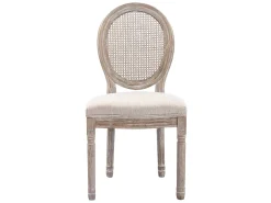 Juego de 6 sillas - Rejilla, tela y madera de hevea - Beige - ANTOINETTE