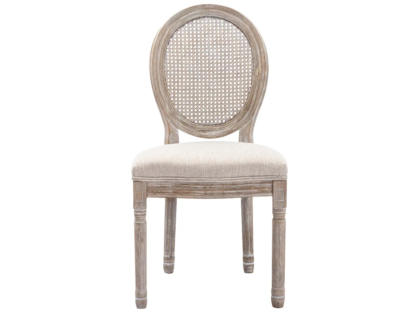 Juego de 6 sillas - Rejilla, tela y madera de hevea - Beige - ANTOINETTE