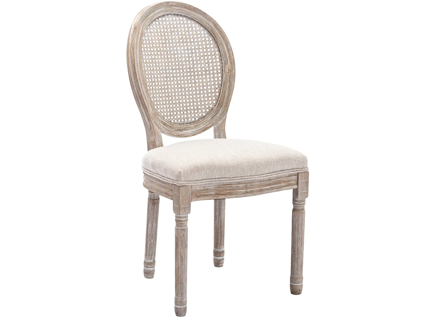 Juego de 6 sillas - Rejilla, tela y madera de hevea - Beige - ANTOINETTE