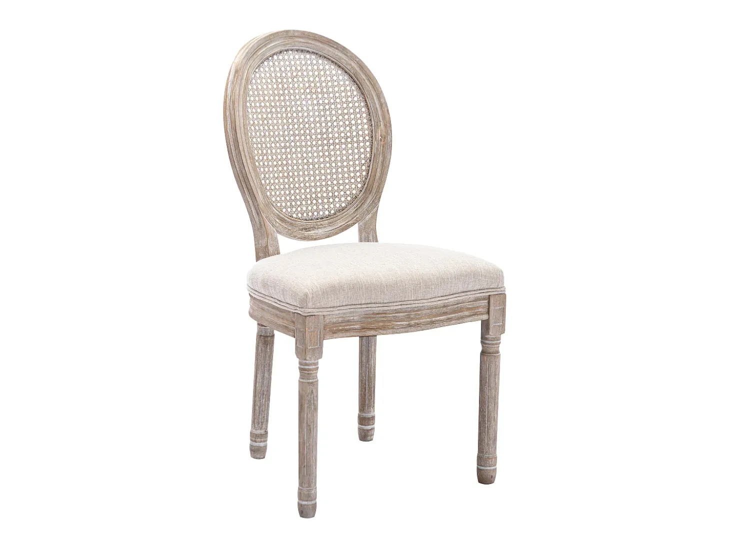 Juego de 2 sillas - Rejilla, tela y madera de hevea - Beige - ANTOINETTE