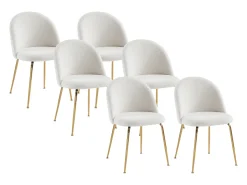 Juego de 6 sillas - Tela bouclette y metal dorado - Blanco. MELBOURNE