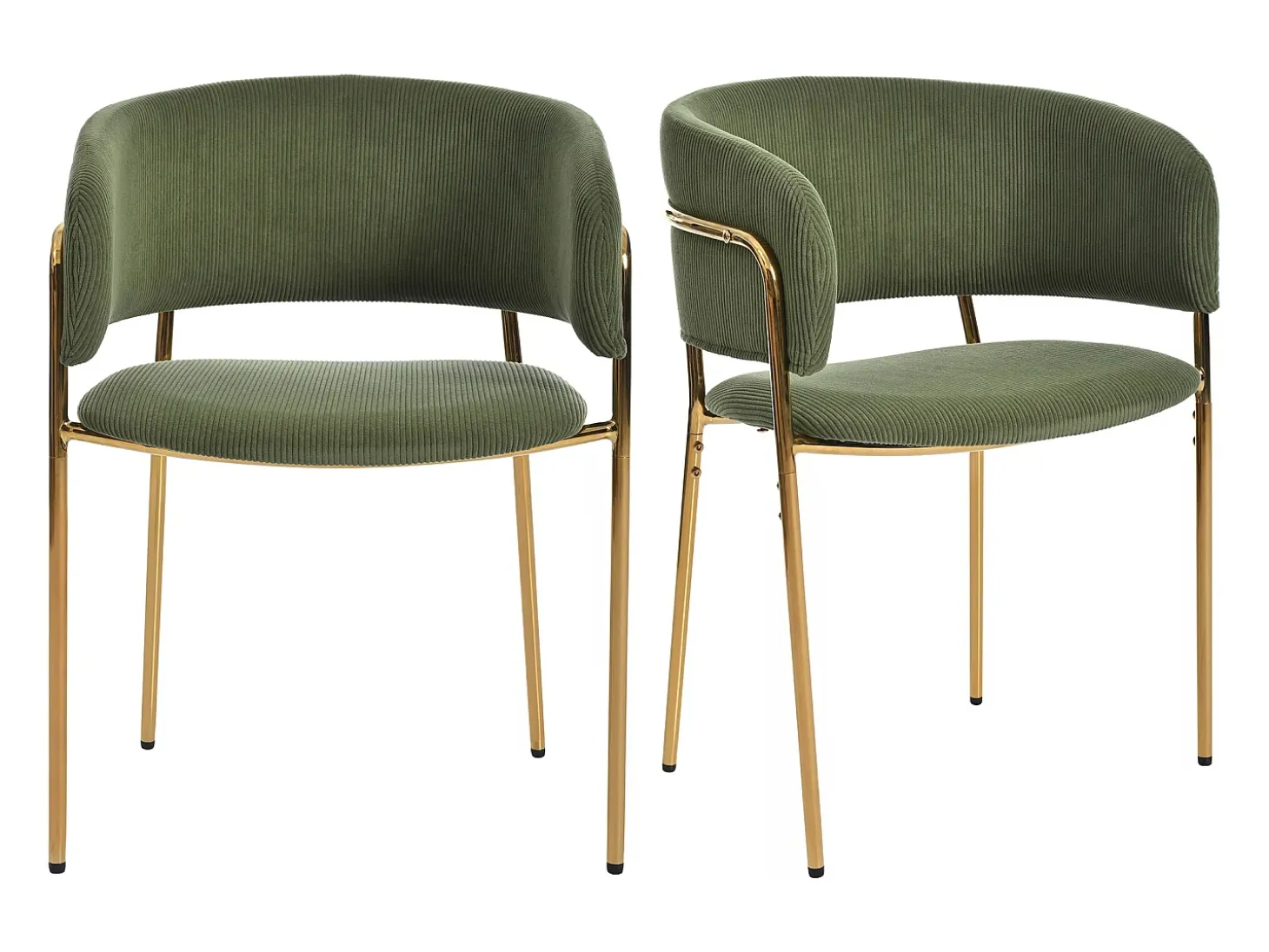 Juego de 2 sillas - tela de terciopelo acanalado - patas de metal - estilo contemporáneo - verde