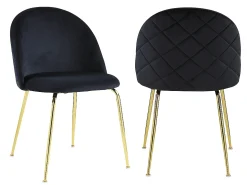 Juego de 2 sillas - Terciopelo y metal dorado - Negro. MELBOURNE
