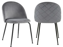 Juego de 2 sillas - Terciopelo y metal negro mate - Gris. MELBOURNE