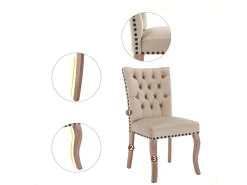 Juego de 6 sillas acolchadas de terciopelo - estructura de madera maciza - beige