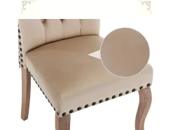Juego de 6 sillas acolchadas de terciopelo - estructura de madera maciza - beige