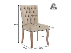 Juego de 4 sillas acolchadas de terciopelo - estructura de madera maciza - beige