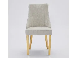 Juego de 2 sillas beige con patas doradas, chenilla flocada en rayón