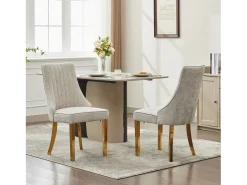 Juego de 2 sillas beige con patas doradas, chenilla flocada en rayón