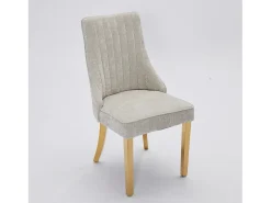 Juego de 2 sillas beige con patas doradas, chenilla flocada en rayón