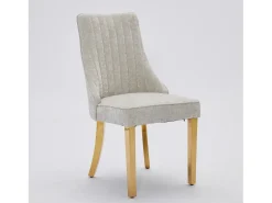 Juego de 2 sillas beige con patas doradas, chenilla flocada en rayón