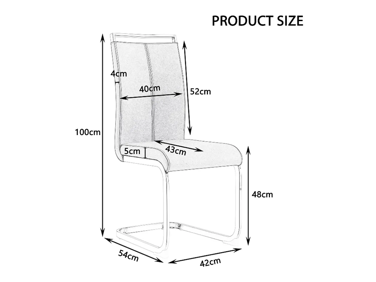 Juego de 4 sillas cantilever de PU negro con estructura de metal plateado